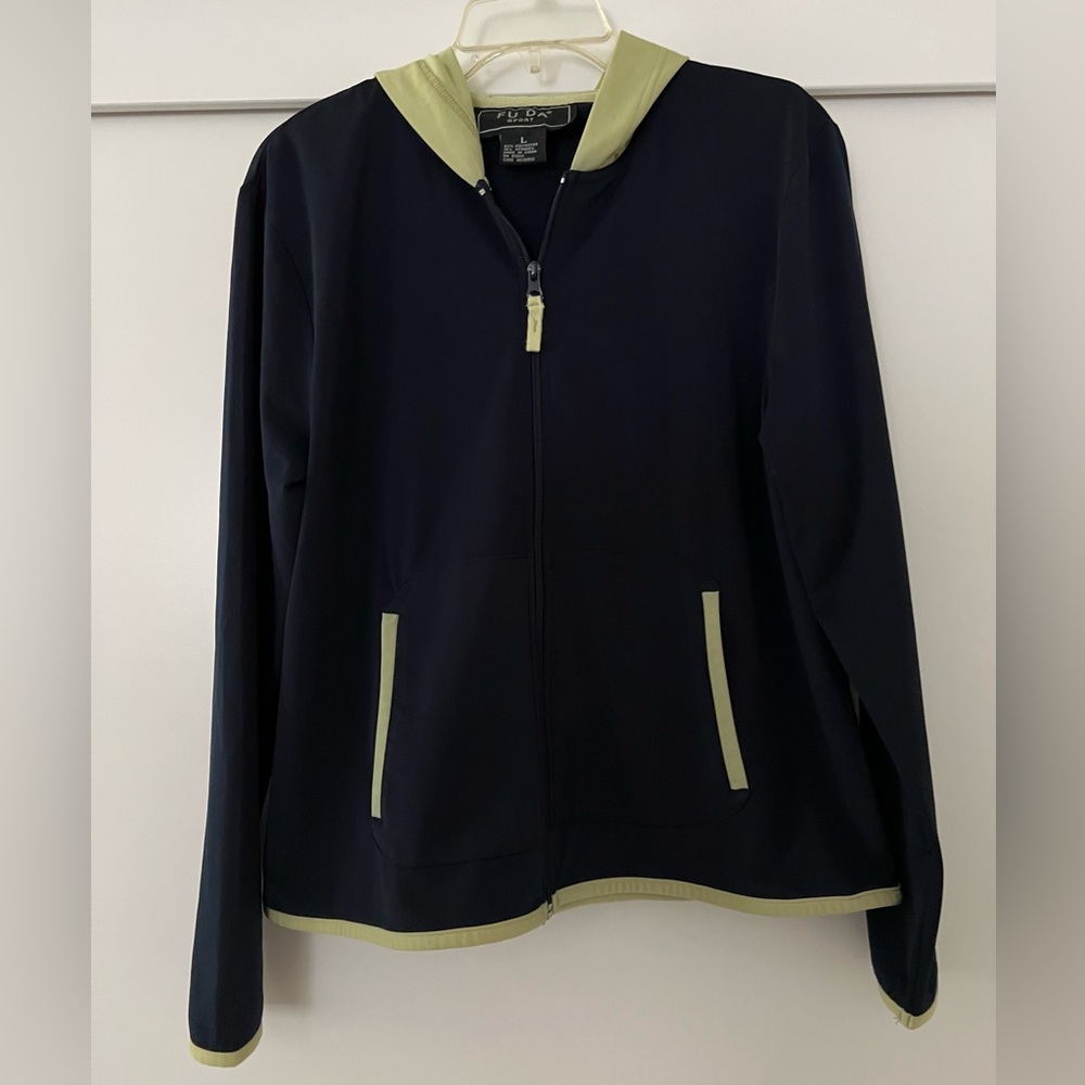 Fu Da Sport Dark Blue Green Hooded Full Zipper Jacket Size L